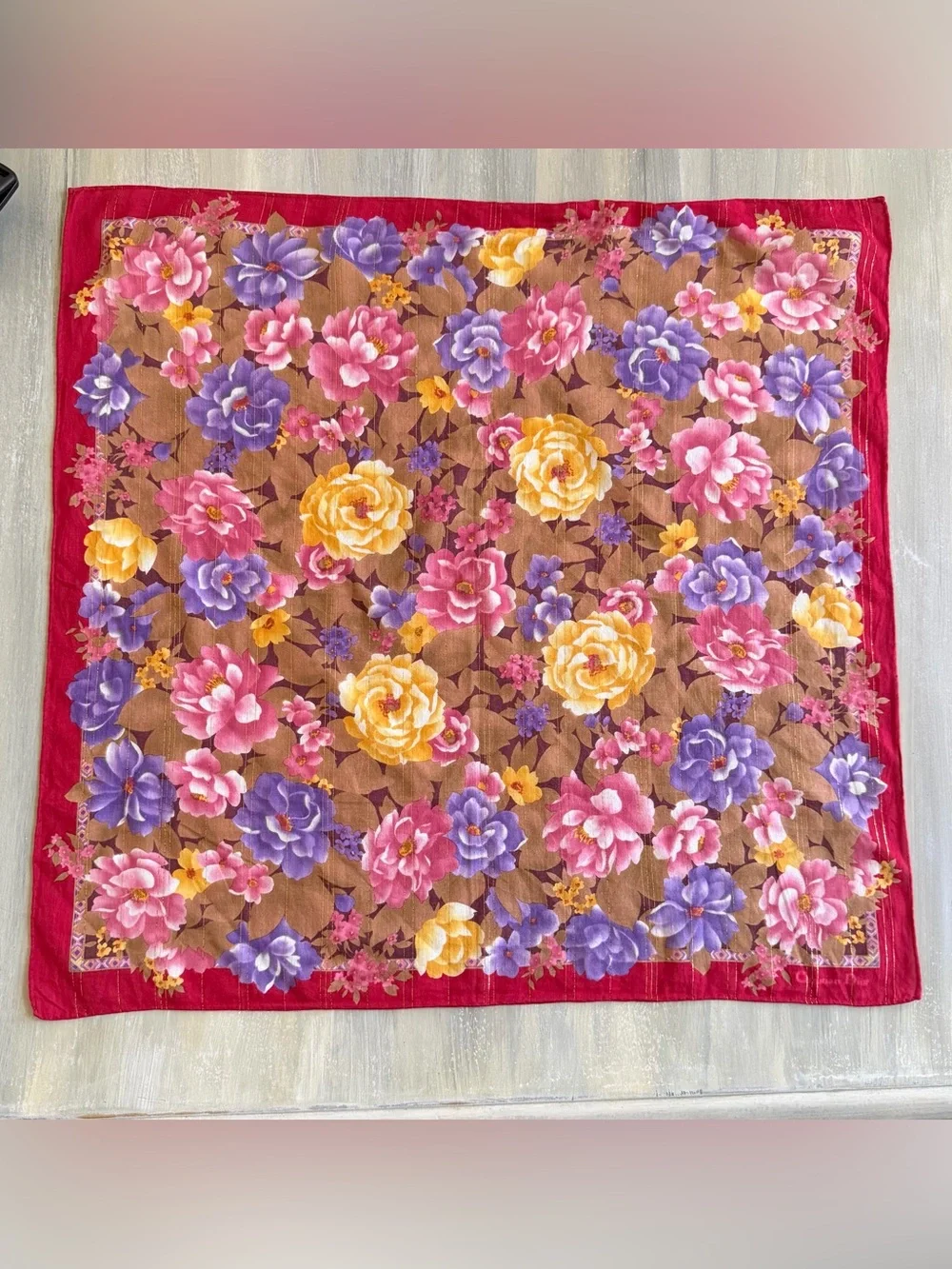 Christian Dior Scarf Vibrant Multicolor Floral Print Gold Shimmer Bandanna